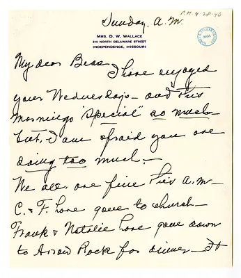 Letter from Madge Gates Wallace to Bess W. Truman