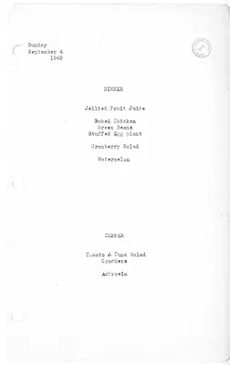 White House Dinner and Supper Menu