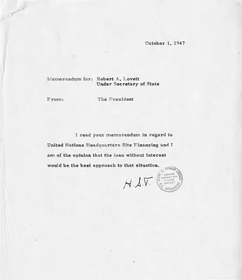 Correspondence Between President Harry S. Truman and Under Secretary of State Robert Lovett
