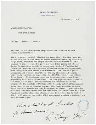 Memorandum for President Gerald Ford from James E. Connor Regarding a Second Ford Administration