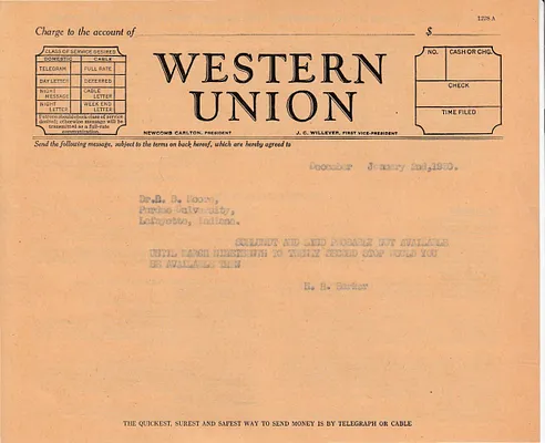 Telegram to Dr. R. B. Moore, January 2, 1930