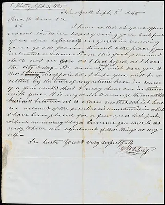 Letter from E. Whitney, [New York], to Amos Augustus Phelps, 1845 Sept[ember] 5