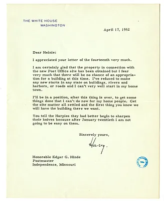 Letter from Harry S. Truman to Edgar Hinde