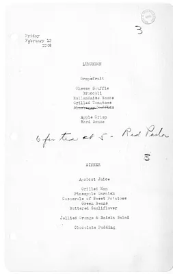 White House Luncheon and Dinner Menu