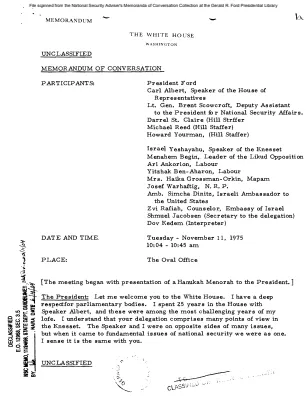 November 11, 1975 - Ford, House Speaker Carl Albert, Israeli Parliamentarians