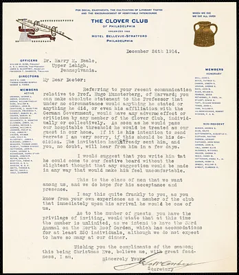 McCartney, James S., fl. 1914 typed letter signed to Harry M. Neale, Philadephia, 24 December 1914