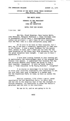 Remarks of the President at the Iowa GOP Reception [Ford Speech or Statement]