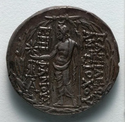 Tetradrachm: Zeus Ouranios within Olive Wreath (reverse)
