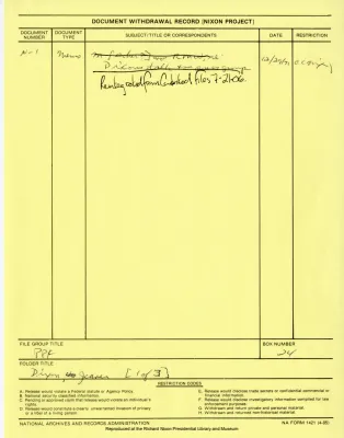 Rose Mary Woods Name/Subject File: Dixon, Jeane [1 of 3]