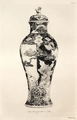 History of the Ceramic Art: A Descriptive and Philosophical Study of the Pottery of All Ages and All Nations: Japan: Chrysanthemo-Paeonian Family. -Jar, "Potiche," with the Dog of Fo, and a Carp Leaping Out of the Water (Plate III)