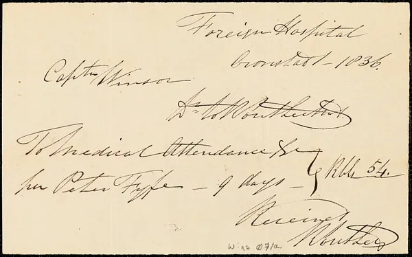 Foreign Hospital invoice/receipt for medical attendance for Peter Fisse[?]