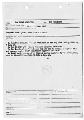 Tracking Sheet Number 65, Prime Minister to President