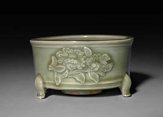 Incense Burner in Form of Archaic Lian with Peonies in Relief