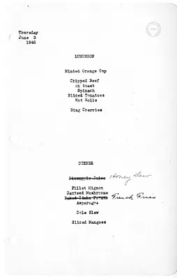 White House Luncheon and Dinner Menu
