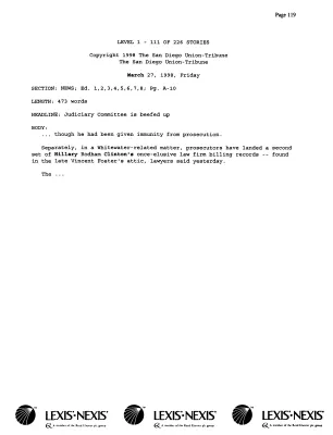 Lexis-Nexis Awareness Search Hillary Rodham Clinton,  April 1, 1998 [2] [loose]
