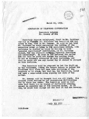 Memorandum of Telephone Conversation with Secretary of State Dean Acheson and W. John Kenney