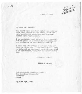 Correspondence Between President Harry S. Truman and Ambassador Claude Bowers