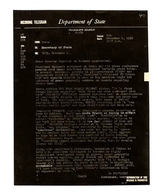 Telegram to Secretary of State Dean Acheson