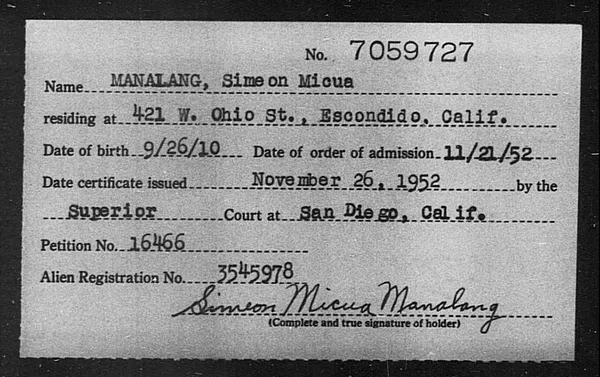 Manalang, Simeon Micua - 1952
