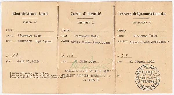Florence Helm's Tri-Lingual ID Card