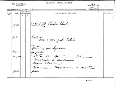 Lady Bird Johnson's Daily Diary Entry, 2/2/1964