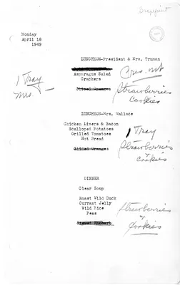 White House Luncheon and Dinner Menu