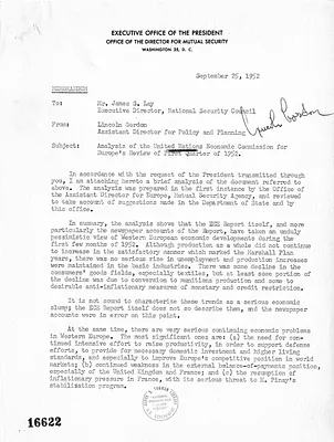 Memorandum from Lincoln Gordon to James Lay with Attachment
