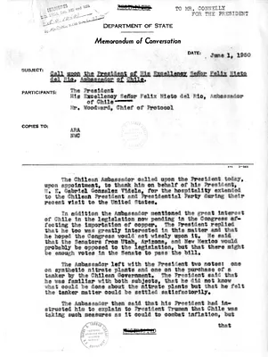 Memorandum of Conversation Between President Harry S. Truman, Ambassador of Chile Felix Nieto del Rio, and Stanley Woodward