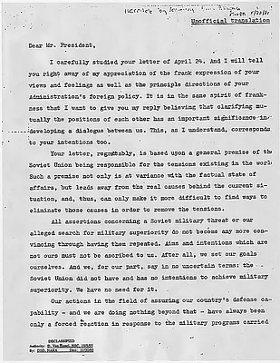 Letter from Leonid Brezhnev to Roanld Reagan (English translation)