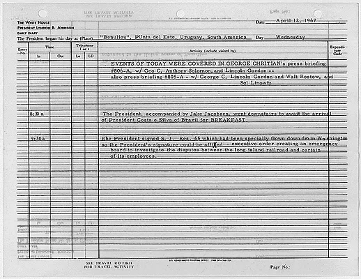 President's Daily Diary Entry, April 12, 1967