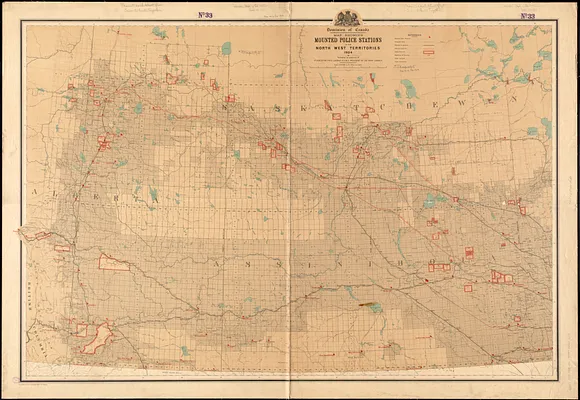 Map showing mounted police stations in the North West Territories
