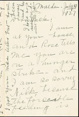 Jessica Henderson autographed letter signed to Nicola Sacco, Malden, 19 July 1927