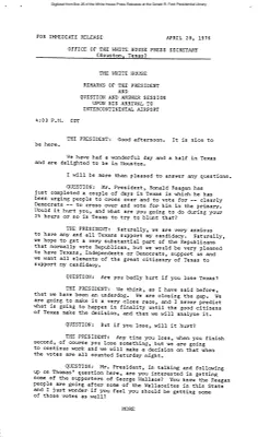 Remarks of the President and Question and Answer Session upon His Arrival to Intercontinental Airport (Houston, Texas) [Ford Speech or Statement]