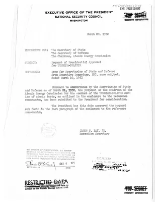 Memorandum from James Lay to Secretary of State Dean Acheson, Secretary of Defense General George C. Marshall, and the Chairman of the Atomic Energy Commission