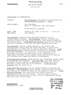 The President's Telephone Conversation with Prime Minister Gonzalez of Spain, January 24, 1989