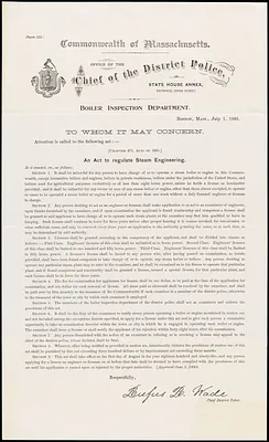 Massachusetts District Police Boiler Inspection Department, Acts of 1895, Chapter 471