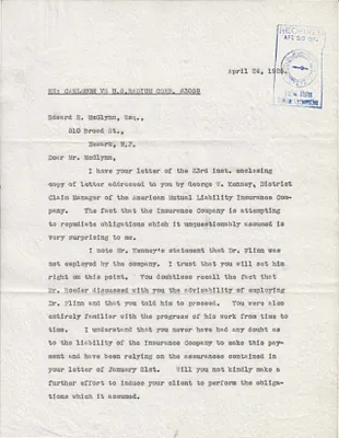 Letters Received to Edward R. McGlynn, April 24, 1926