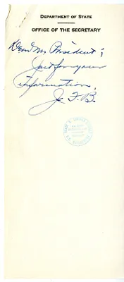 Memoradum to President Harry S. Truman from Secrertary of State James Byrnes with Attached Telegram from Herschel V. Johnson II to Secrertary of State James Byrnes