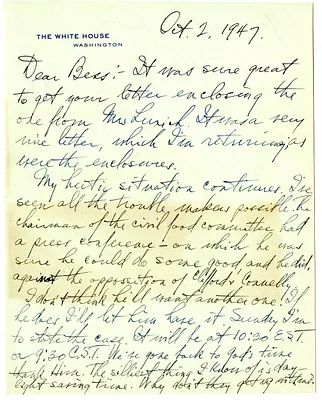 Letter from Harry S. Truman to Bess W. Truman
