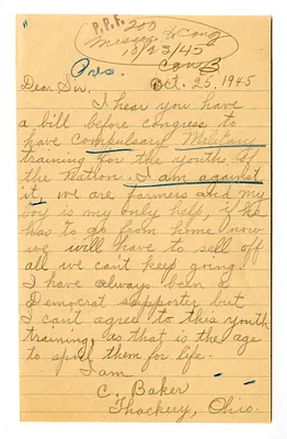 Letter from C. Baker to President Harry S. Truman