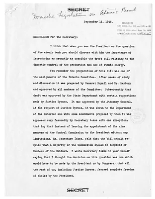 Memorandum from George L. Harrison to Secretary of State James Byrnes