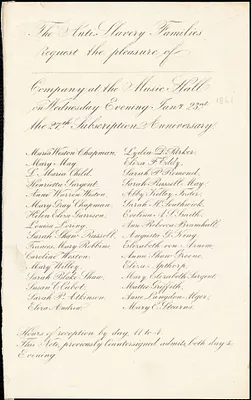 Invitation to the 27th Subscription Anniversary from Massachusetts Anti-Slavery Society, Petersboro, [New York], to Maria Weston Chapman, 1839 April 6
