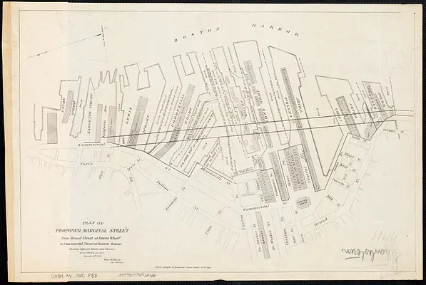 Plan of proposed Marginal Street from Broad Street at Rowe's Wharf to Commercial Street at Eastern Avenue