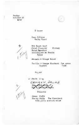 White House Dinner and Supper Menu