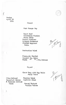White House Dinner and Supper Menu