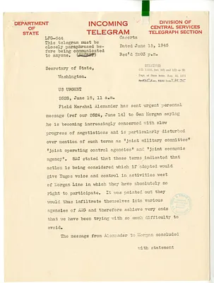 Telegram from Alexander Kirk to Secrertary of State Edward Stettinius