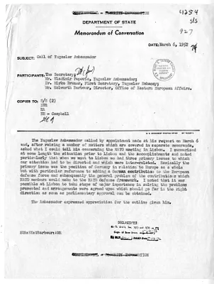 Memorandum of Conversation with Secretary of State Dean Acheson, Ambassador of Yugoslavia Vladimir Popovic, Dr. Mirko Bruno, and Walworth Barbour