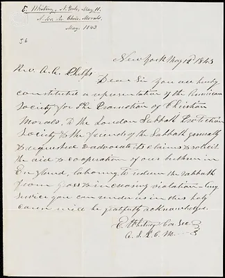 Letter from E. Whitney, [New York], to Amos Augustus Phelps, 1843 May 11