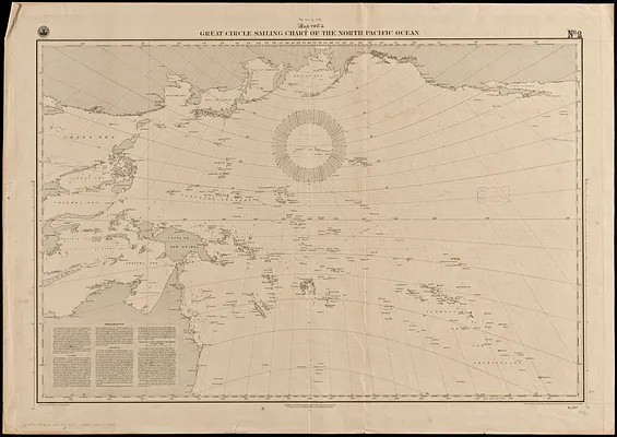Great circle sailing chart of the North Pacific Ocean