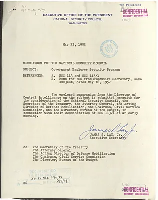 Memorandum from James S. Lay, Jr. to the National Security Council with Attachment